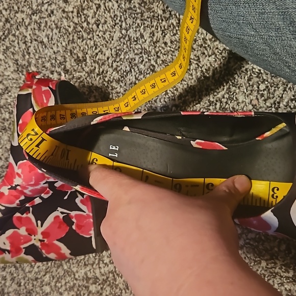 ELLE black Floral platform wedge Synthetic Black Pink satin high heels size 9 - Picture 5 of 6